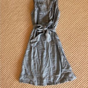 Trina Turk Light Blue Chambray Button-Front Dress with Tie